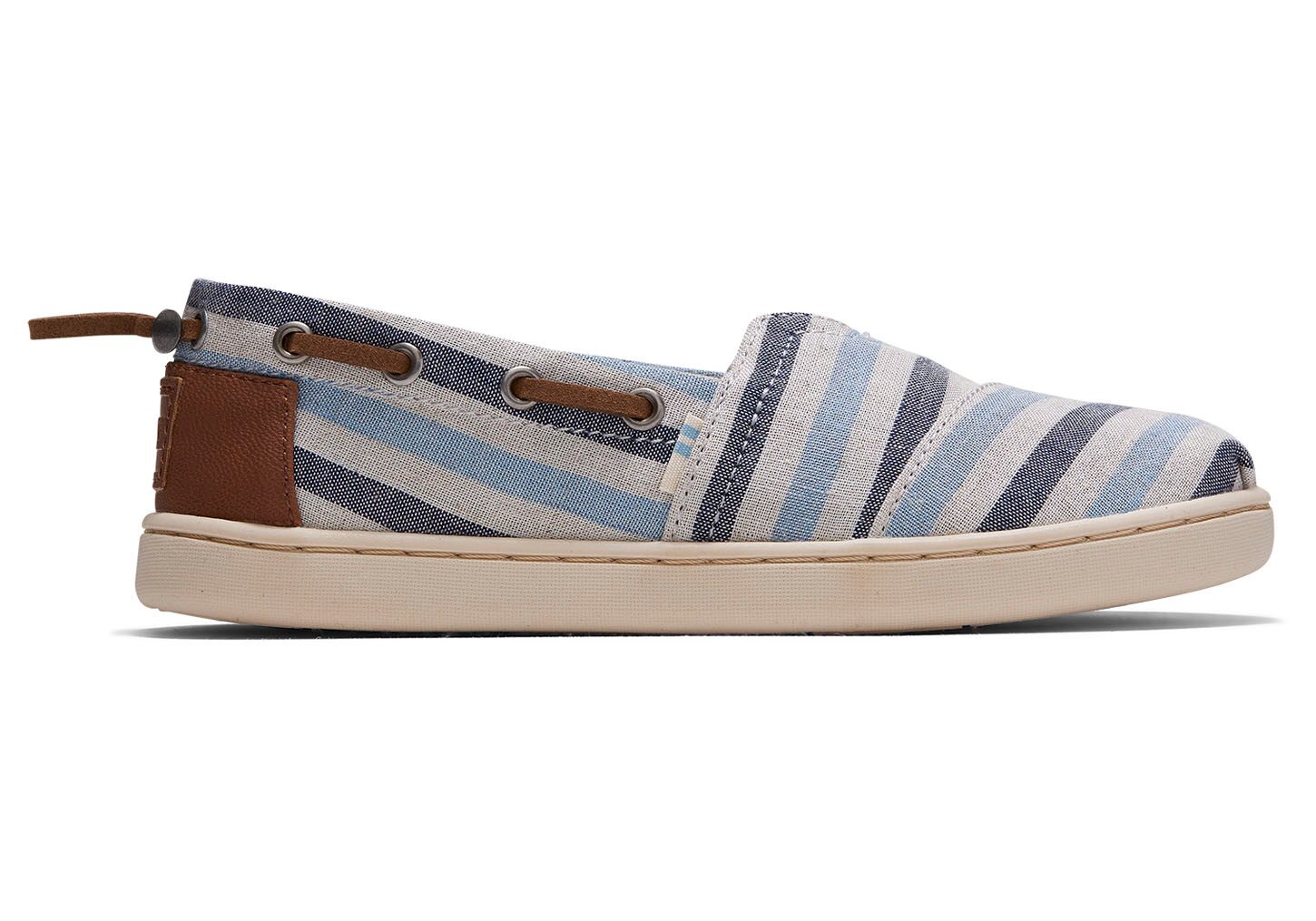 Toms Bimini Woven Stripe - Kids Slip Ons - Navy - NZ - 042873YUB